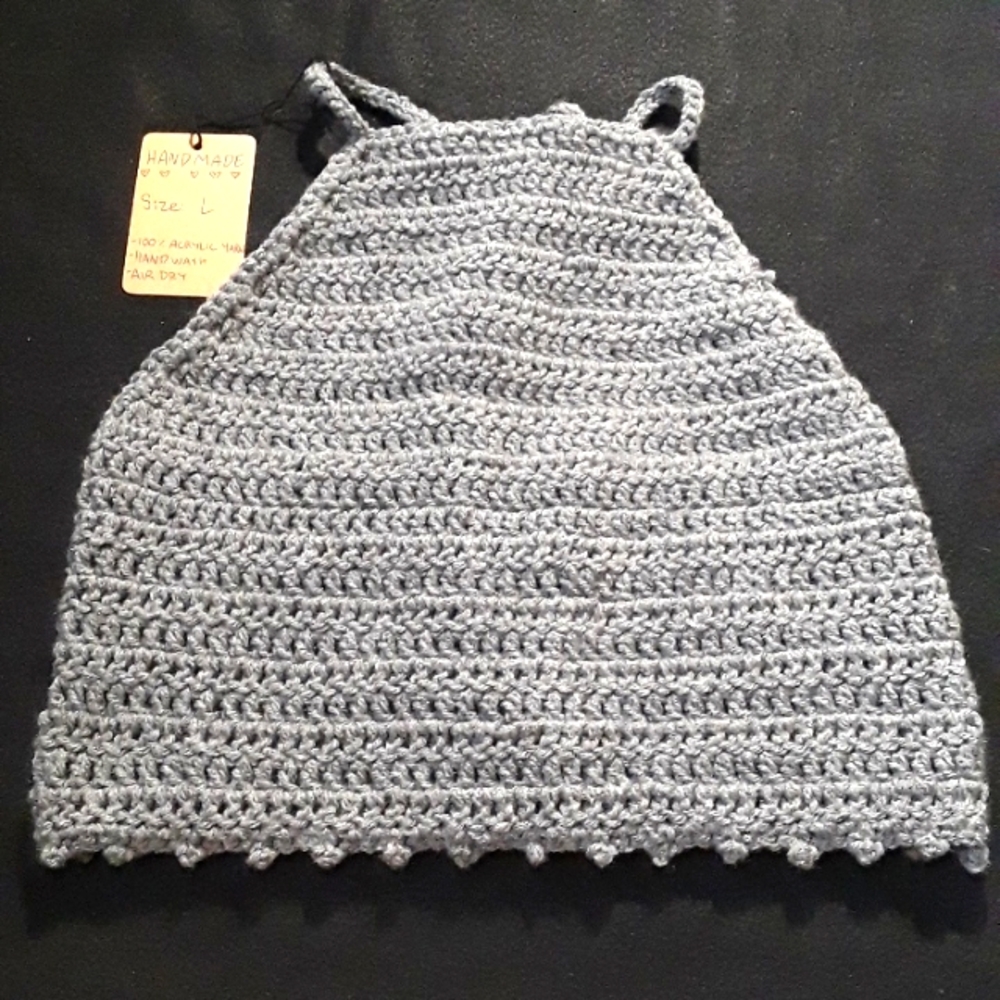 Handmade Crochet Gray Basic Halter top corset back size large